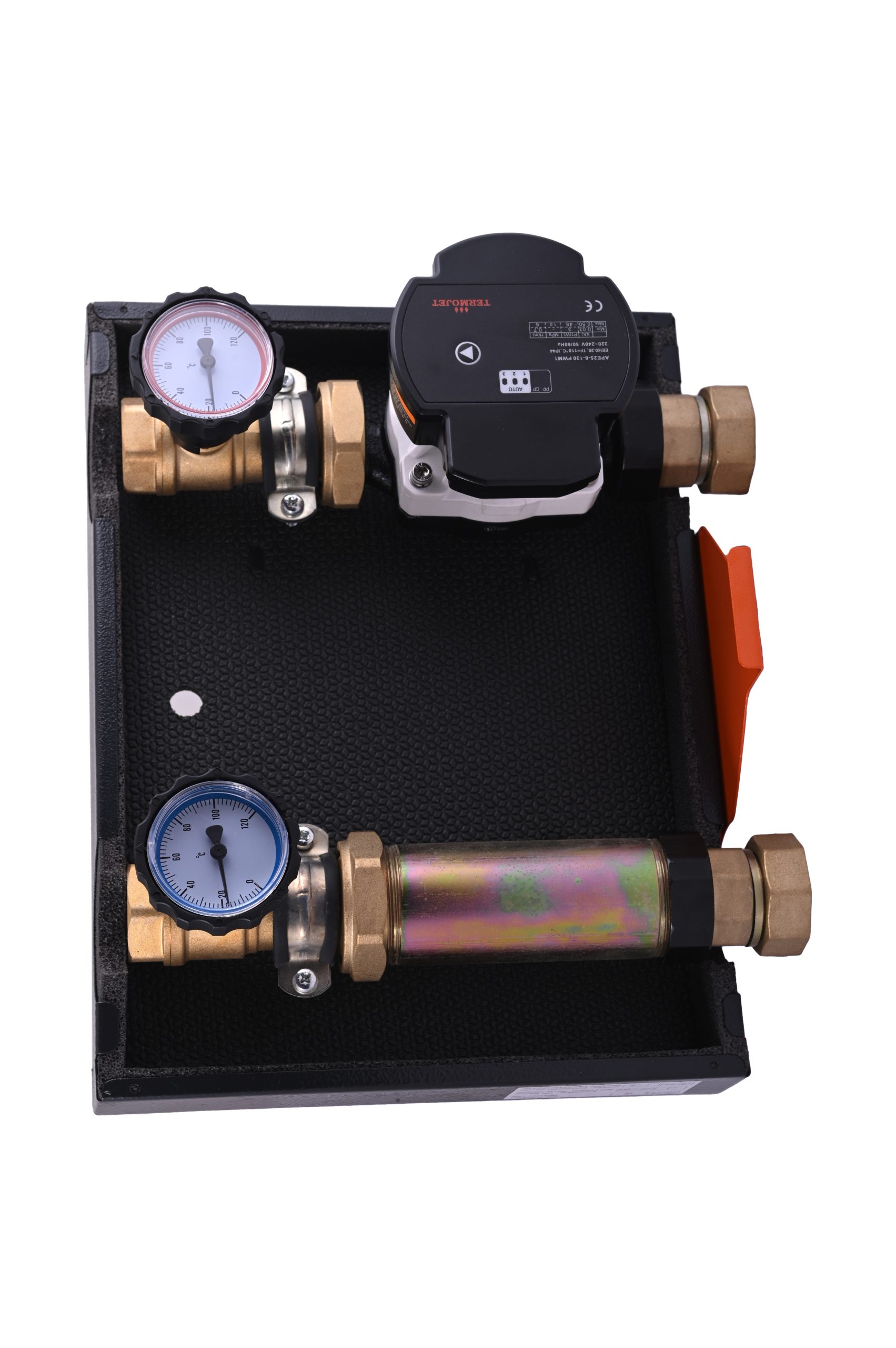 Grupa pompowa Termojet do zasobnika c.w.u. bez mieszacza 1" GW w obudowie termoizolacyjnej bez pompy GP-67 (rozstaw 150 mm)