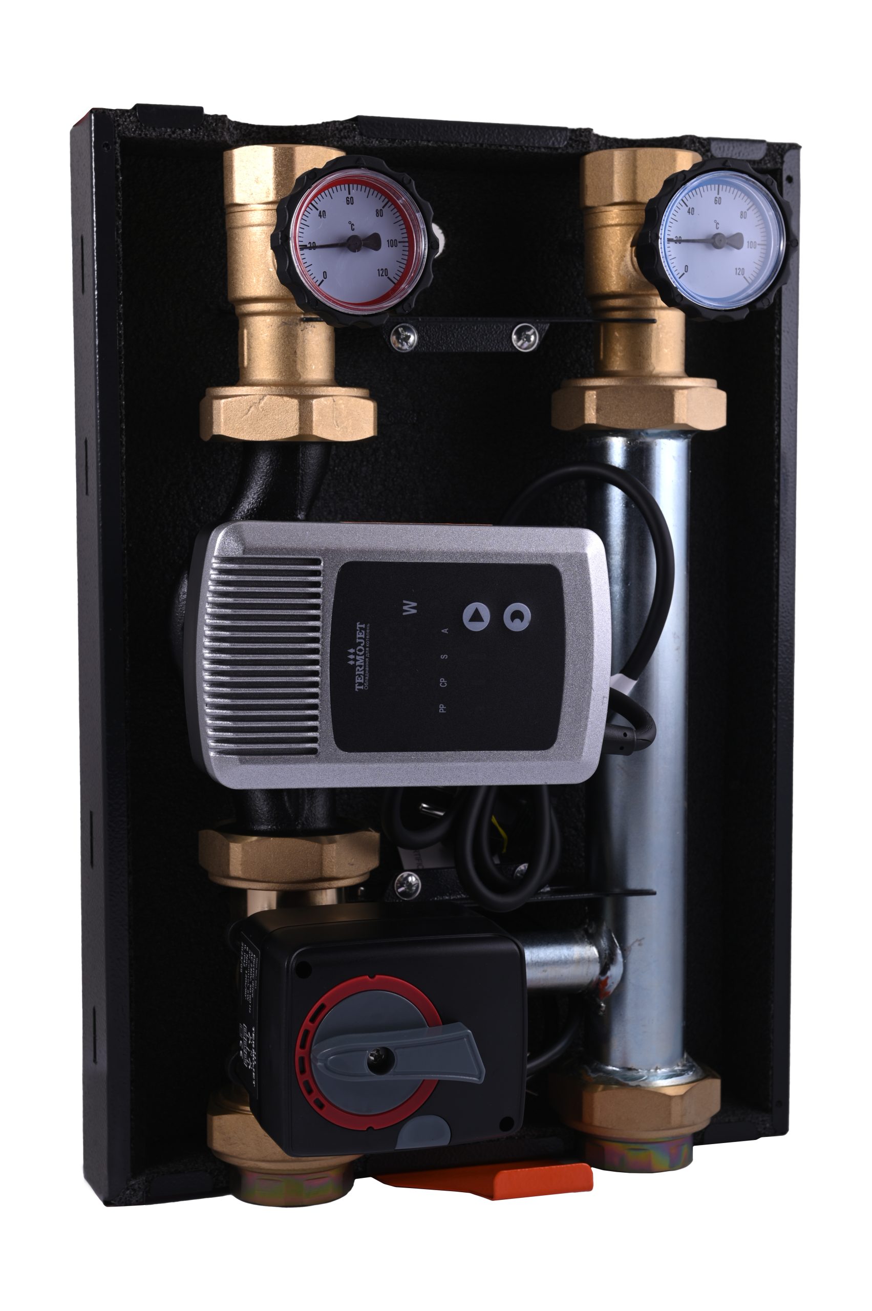Grupa pompowa Termojet z mieszaczem 1 1/4" GW w obudowie termoizolacyjnej bez pompy GP-52 (wersja lewa)