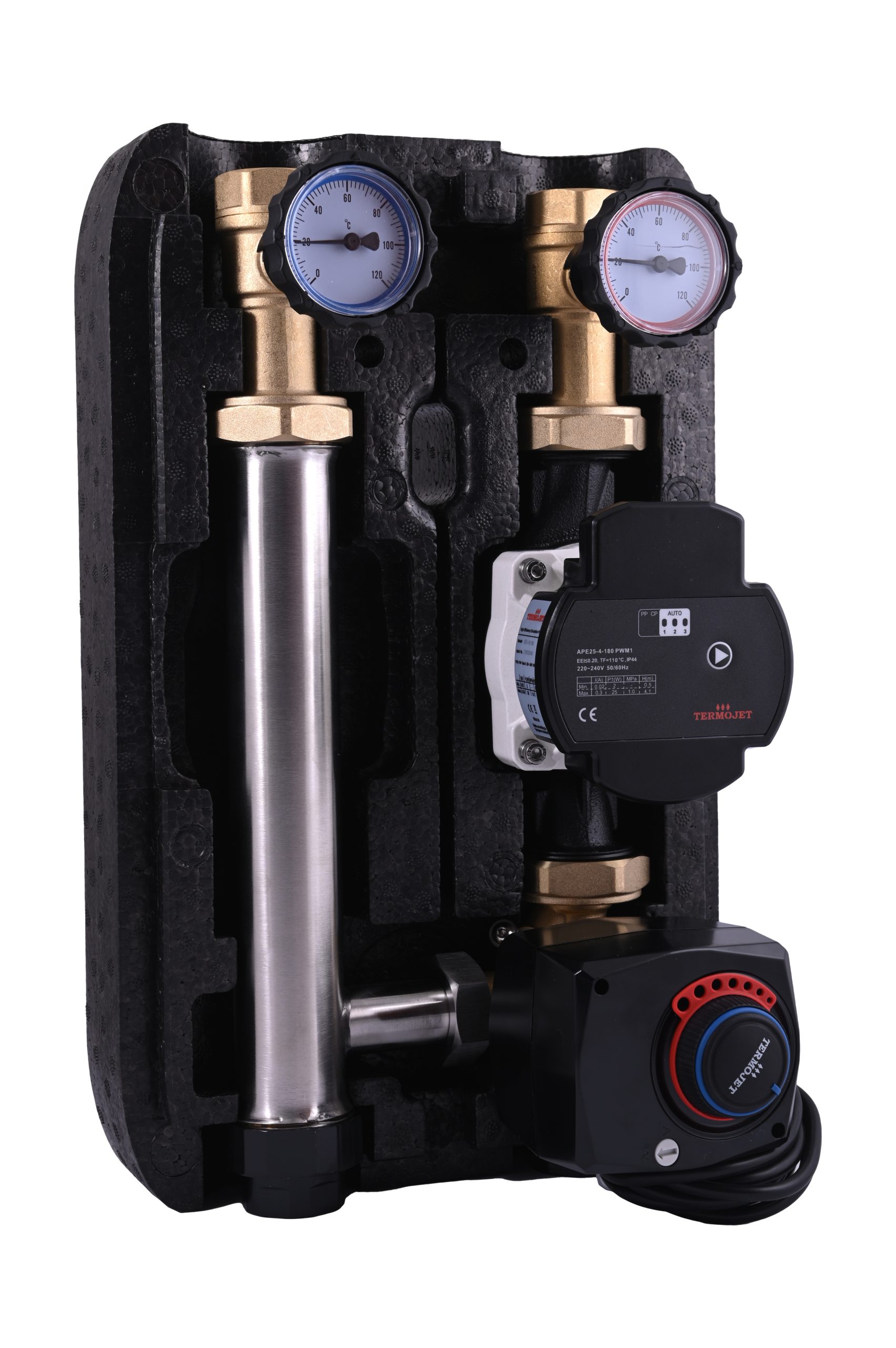 Grupa pompowa Termojet z mieszaczem 1" GW w obudowie termoizolacyjnej EPP BLACK bez pompy GP-48S (wersja prawa)