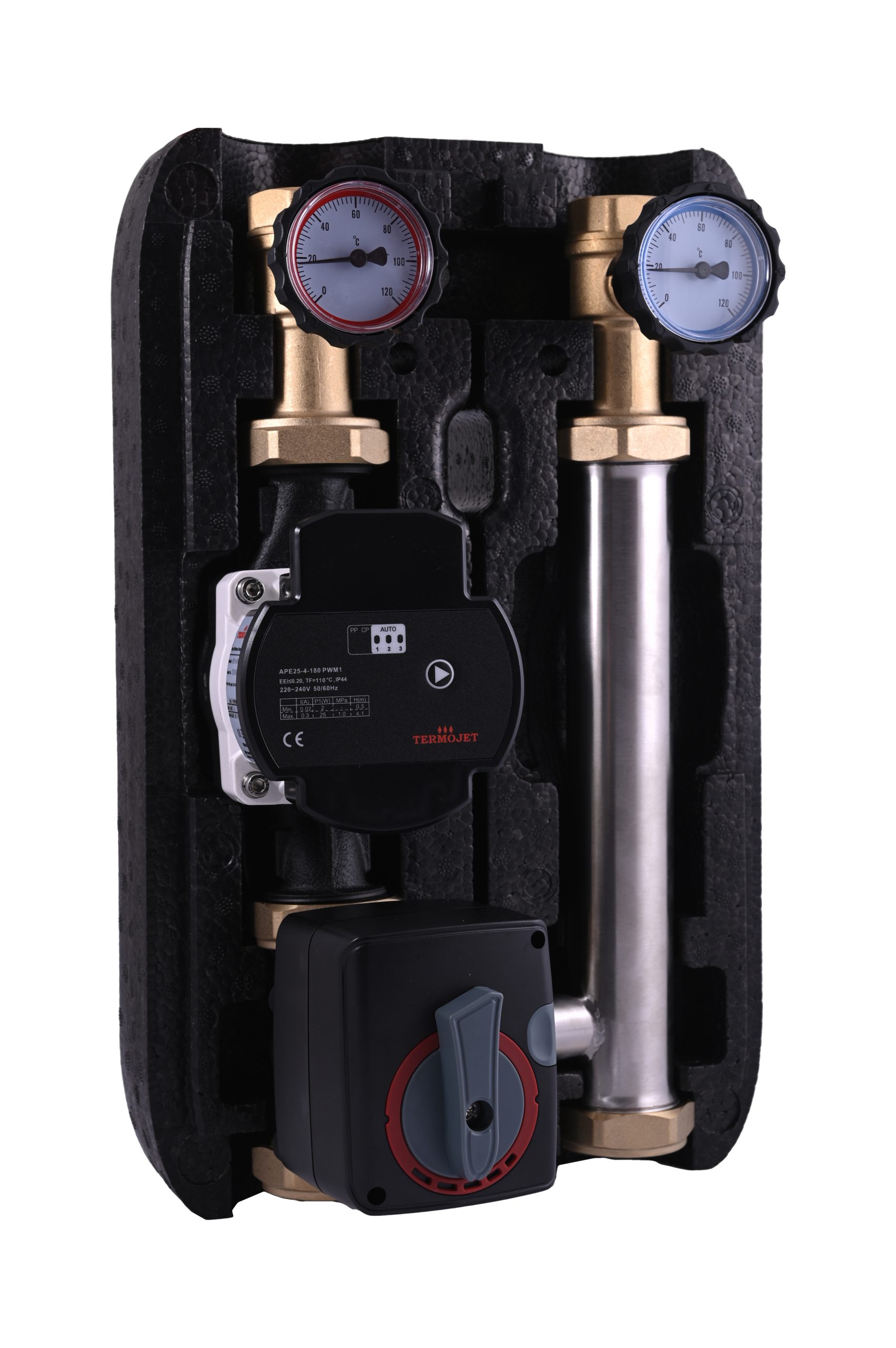 Grupa pompowa Termojet z mieszaczem 1" GW w obudowie termoizolacyjnej EPP BLACK bez pompy GP-48S (wersja lewa)