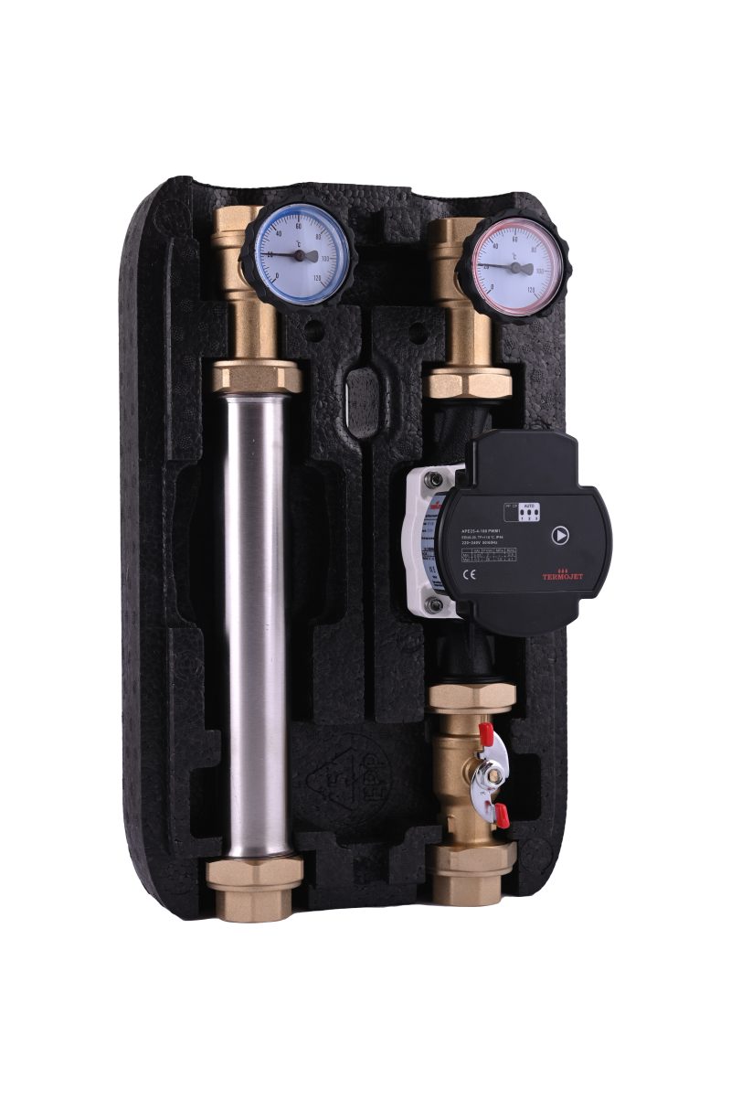 Grupa pompowa Termojet bez mieszacza 1" GW w obudowie termoizolacyjnej EPP BLACK bez pompy GP-47S (wersja prawa)